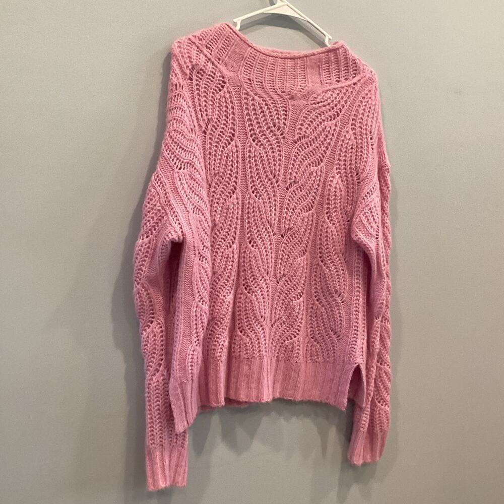 J.CREW Womens Pointelle Sweater Sz Medium Alpaca Pink Open Knit Preppy Soft Girl
